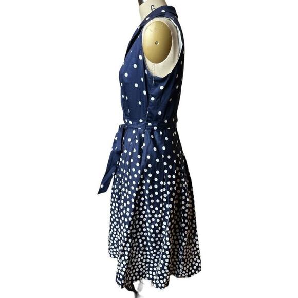 Anne Klein Navy White Polka Dot Sleeveless Fit & Flare Dress Women's Size 6 - Picture 2 of 8